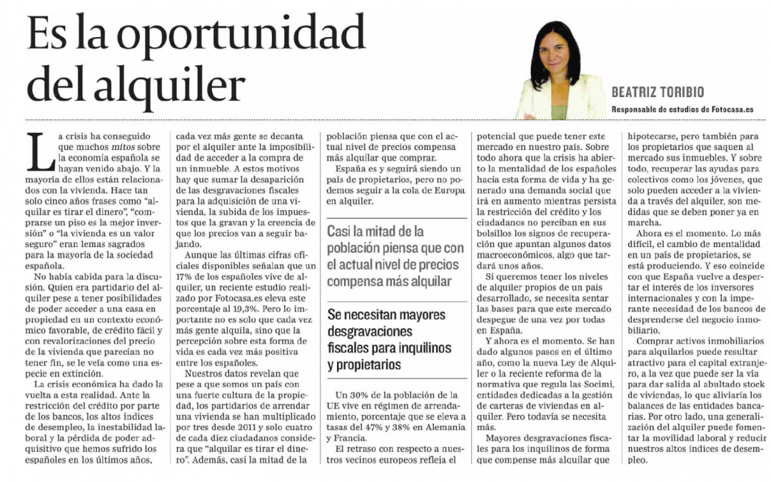 Cinco Días: Es la oportunidad del alquiler